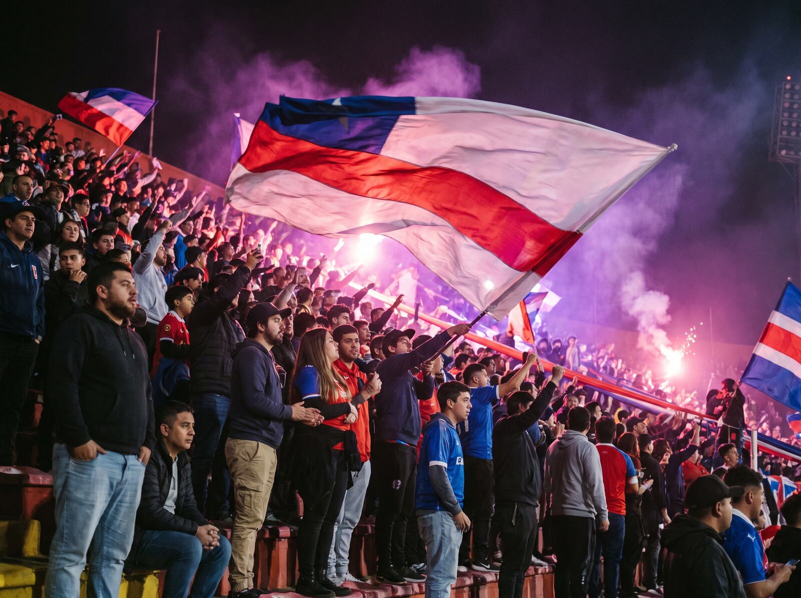 Hinchada celebrando en las galerías de un estadio